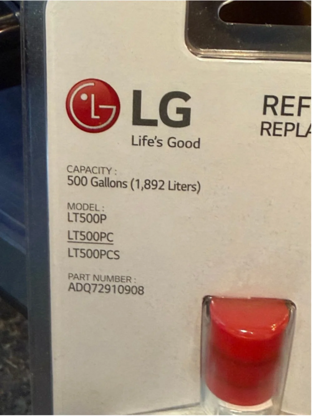 LG LT500P RefrigeratoLG LT500P Refrigerator Replacement Water Filter ADQ72910908